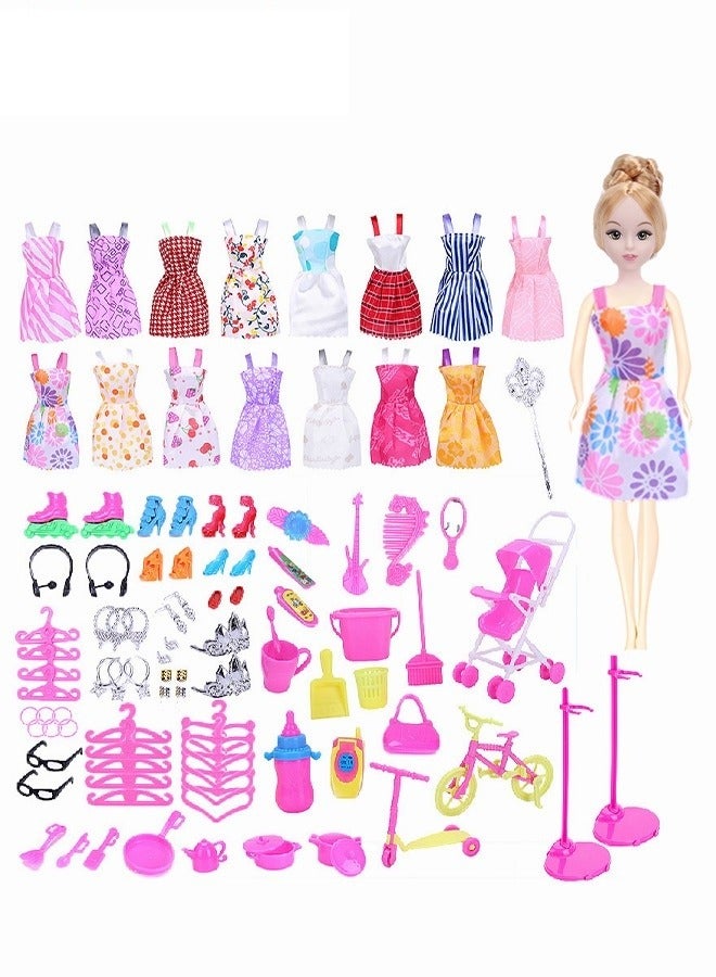 MIXDE 114 pcs Handmade Doll Clothes and Accessories Set Include 16 Dress 2 Crowns 6 Necklace 5 Shoes 14 hangers and 71 other accessories Suit for 30cm Doll Girls Gift Toys - Image 1