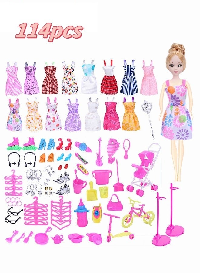 MIXDE 114 pcs Handmade Doll Clothes and Accessories Set Include 16 Dress 2 Crowns 6 Necklace 5 Shoes 14 hangers and 71 other accessories Suit for 30cm Doll Girls Gift Toys - Image 2