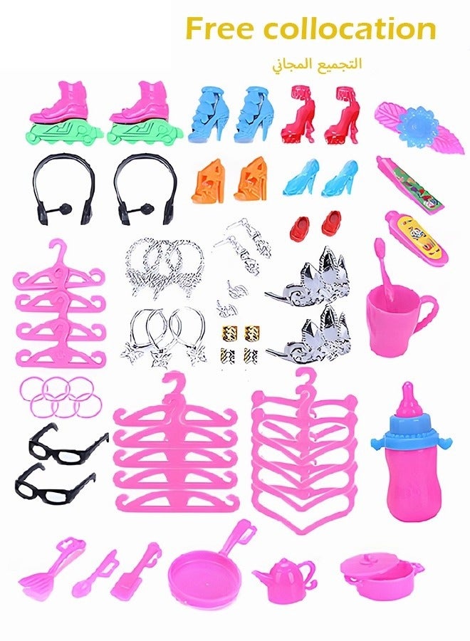 MIXDE 114 pcs Handmade Doll Clothes and Accessories Set Include 16 Dress 2 Crowns 6 Necklace 5 Shoes 14 hangers and 71 other accessories Suit for 30cm Doll Girls Gift Toys - Image 4