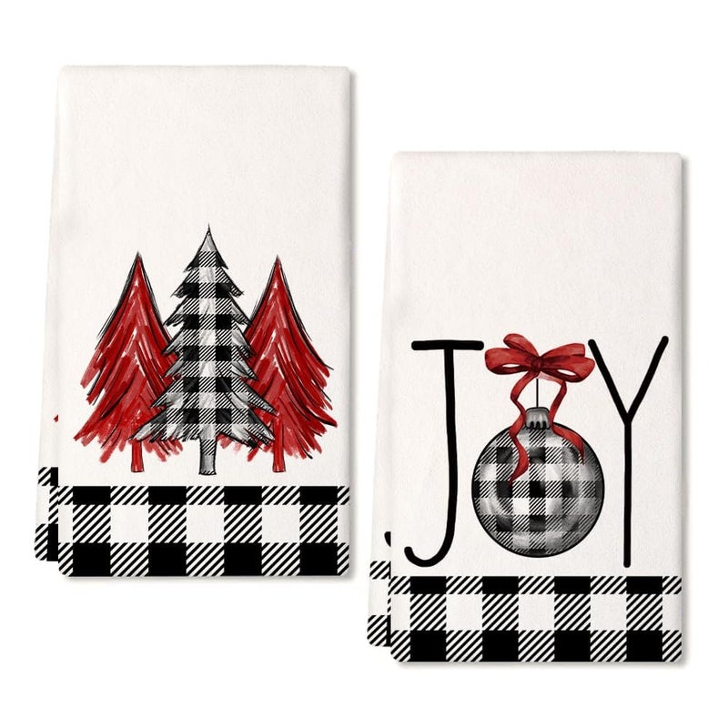 ARKENY Christmas Kitchen Towels Set of 2Black Buffalo Plaid Xmas Tree Dish Towels 18x26 Inch Drying DishclothFarmhouse Home Decoration AD008