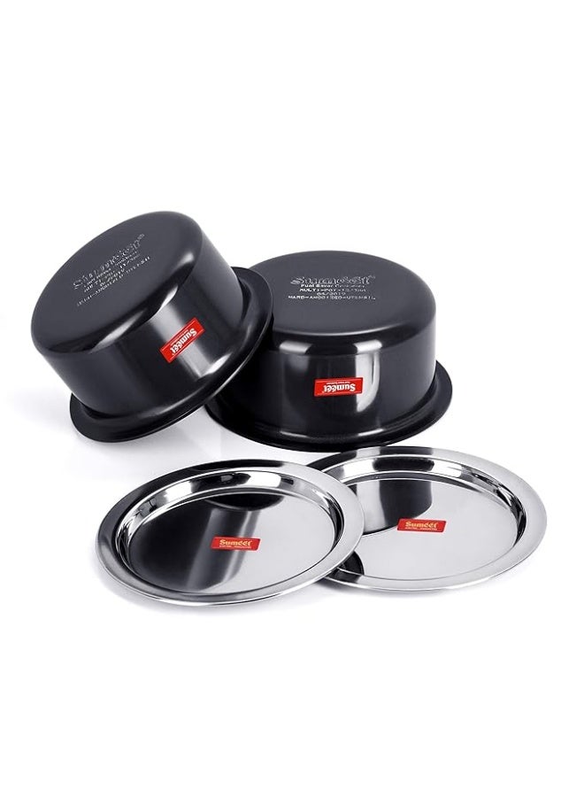 Sumeet Aluminium 3Mm Thick Hard Anodised Non-Stick Tope Set Of 2 Pc With S.S. Lid Size No. 10 (0.9 Liter), No.11 (1.4 Ltr), Black - Image 3