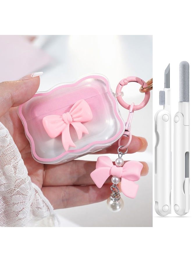 Wowwat for AirPods Pro 3 Case 2025,Cute 3D Bow Pattern Design AirPods Pro 3rd Generation Case Cover,Clear Soft TPU AirPod Pro 3 Cases with Butterfly Pearl Keychain and Cleaner Kit for Women Girls-Pink - Image 1