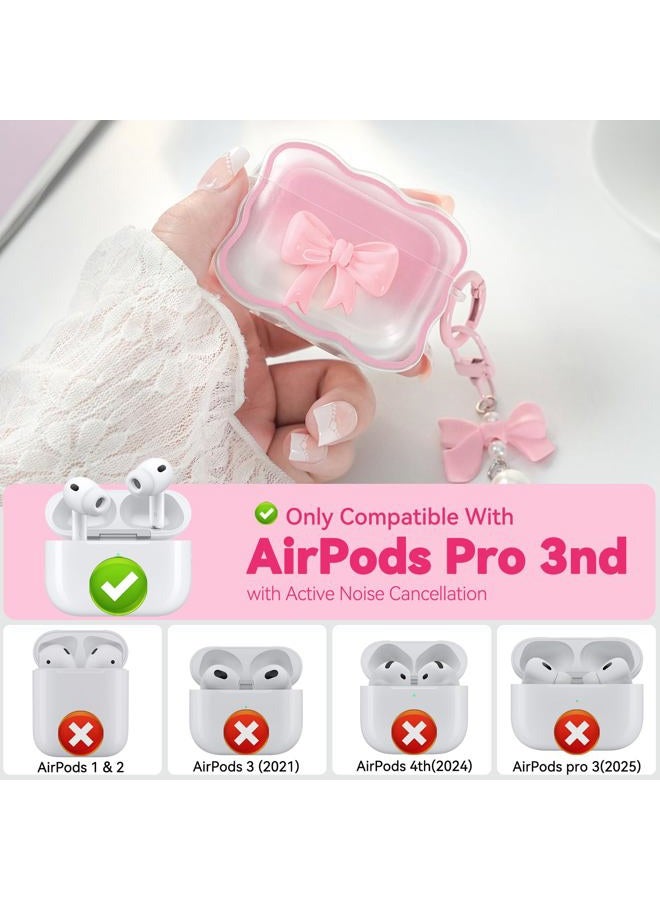 Wowwat for AirPods Pro 3 Case 2025,Cute 3D Bow Pattern Design AirPods Pro 3rd Generation Case Cover,Clear Soft TPU AirPod Pro 3 Cases with Butterfly Pearl Keychain and Cleaner Kit for Women Girls-Pink - Image 2