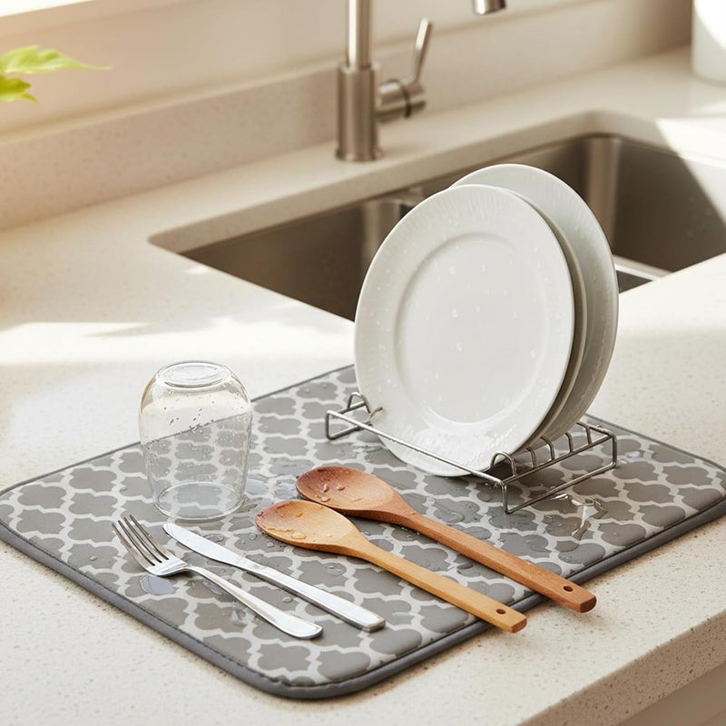 KASTWAVE Kitchen Dish Drying Mat - Non-Slip, Quick-Dry Dish Drainer Mat for Plates, Cups & Glasses - 40x45cm, 2 Pack Grey - Image 5