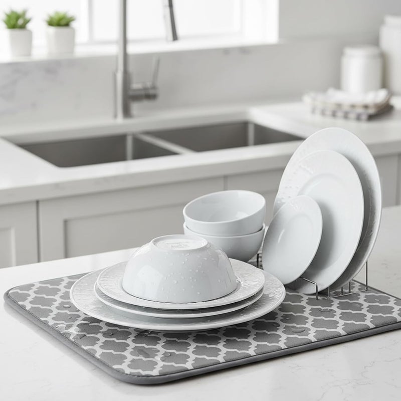 KASTWAVE Kitchen Dish Drying Mat - Non-Slip, Quick-Dry Dish Drainer Mat for Plates, Cups & Glasses - 40x45cm, 2 Pack Grey - Image 4