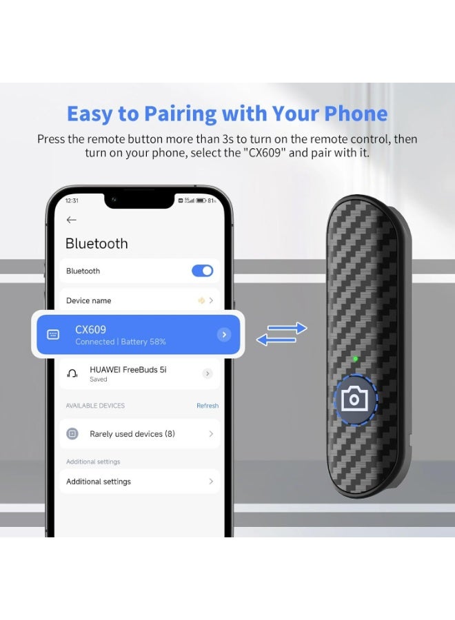 تونوف جهاز تحكم عن بُعد لاسلكي، زر مصراع كاميرا قابل لإعادة الشحن لهواتف السيلفي - Image 2