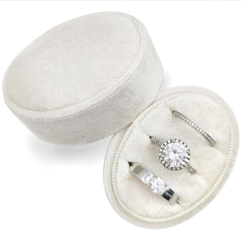 Beatilog Velvet Oval Ring Box 3 Slots - Premium Wedding Three Rings Holder Box Vintage Handmade Storage Jewelry Organizer for Proposal, Engagement, Wedding Ceremony, Christmas (Ivory) - Image 1