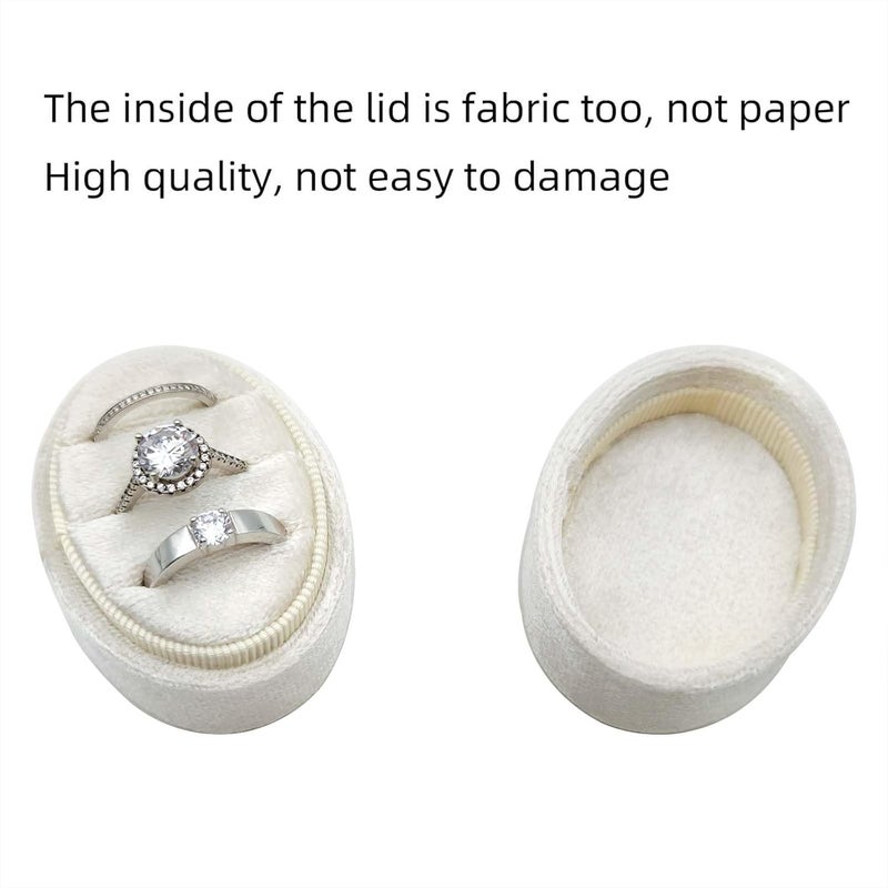 Beatilog Velvet Oval Ring Box 3 Slots - Premium Wedding Three Rings Holder Box Vintage Handmade Storage Jewelry Organizer for Proposal, Engagement, Wedding Ceremony, Christmas (Ivory) - Image 5