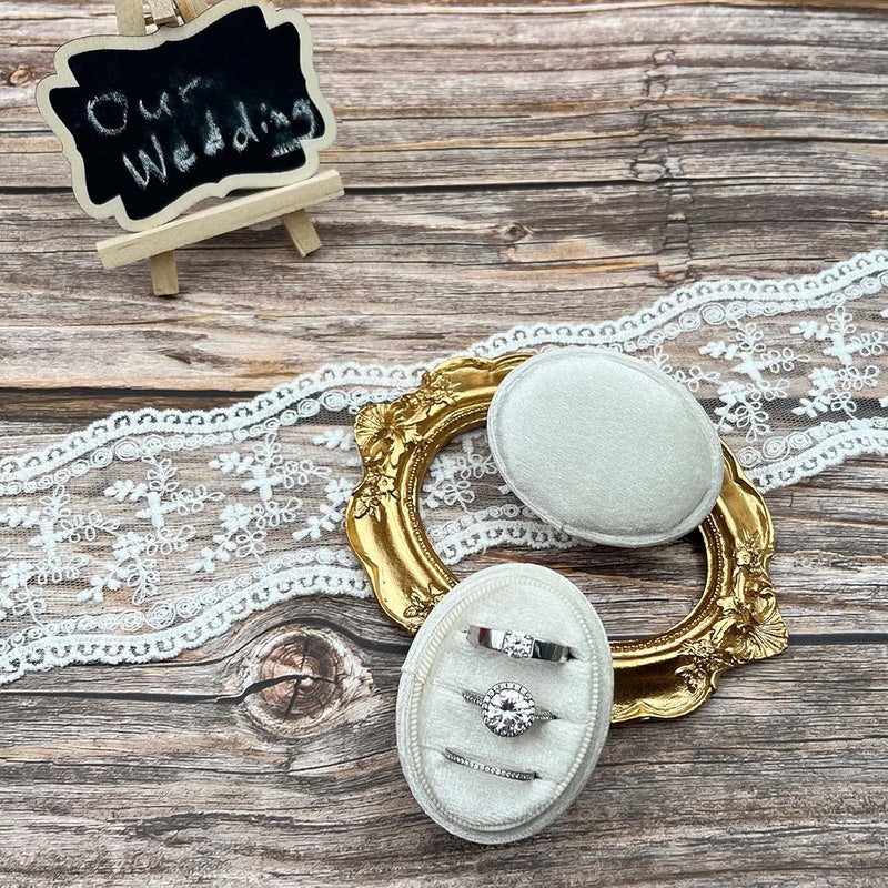 Beatilog Velvet Oval Ring Box 3 Slots - Premium Wedding Three Rings Holder Box Vintage Handmade Storage Jewelry Organizer for Proposal, Engagement, Wedding Ceremony, Christmas (Ivory) - Image 3