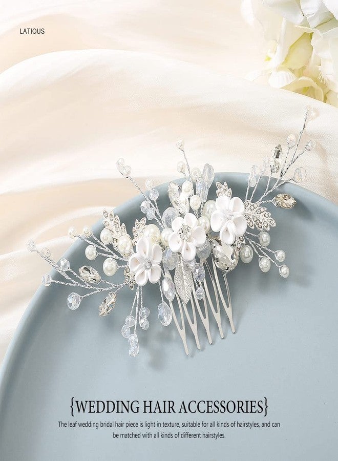 Latious Bridal Hair Comb Silver Wedding Hair Accessories Pearl Hair Clips for Women - Image 2