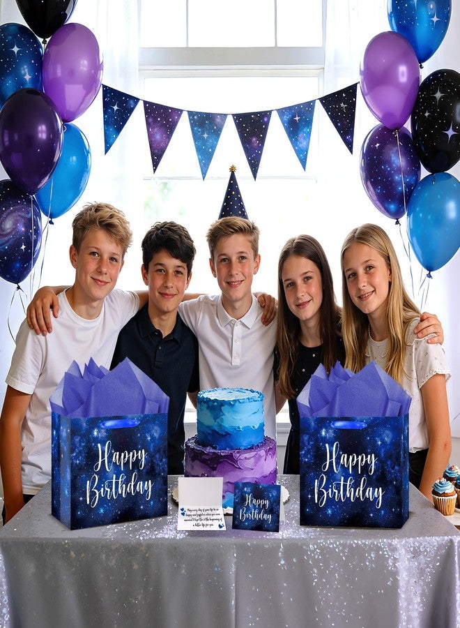 Wayyogh Space Galaxy Birthday Gift Bags, Large Deep Blue Space Galaxy Happy Birthday Party Favor Bags with Greeting Card and Tissue Wrapping Paper for Men Women Boys Girls Baby Shower Anniversary Party Supplies - Image 4