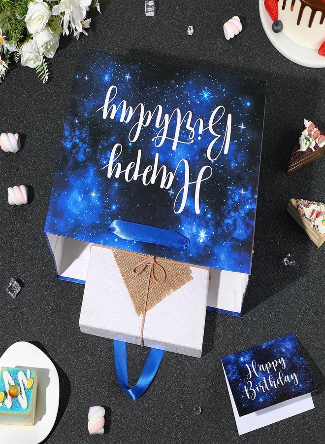 Wayyogh Space Galaxy Birthday Gift Bags, Large Deep Blue Space Galaxy Happy Birthday Party Favor Bags with Greeting Card and Tissue Wrapping Paper for Men Women Boys Girls Baby Shower Anniversary Party Supplies - Image 2