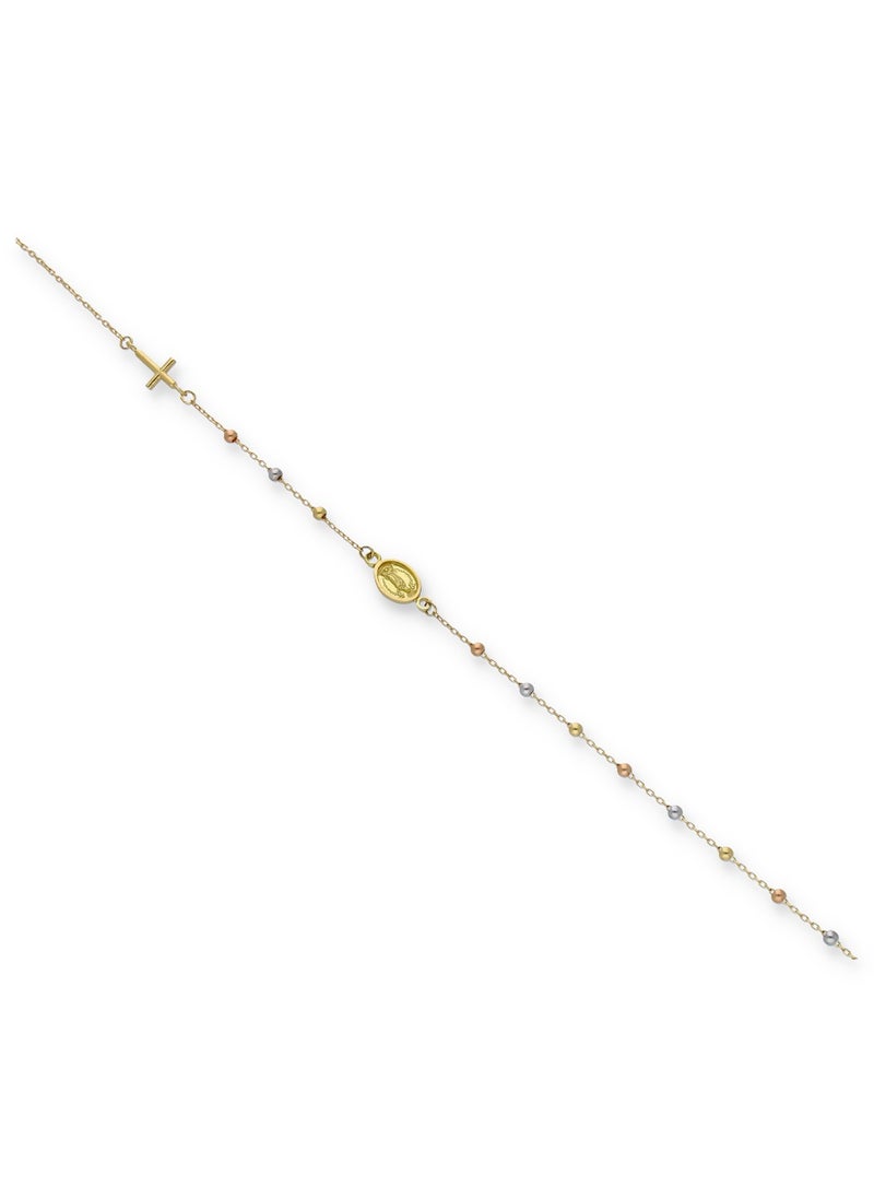 FK Jewellers - Gold Cross & Virgin Mary Beads Bracelet 18KT - Image 1