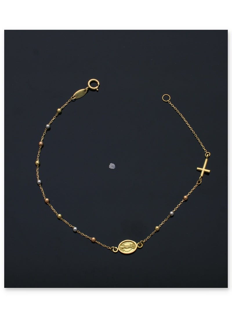 FK Jewellers - Gold Cross & Virgin Mary Beads Bracelet 18KT - Image 1
