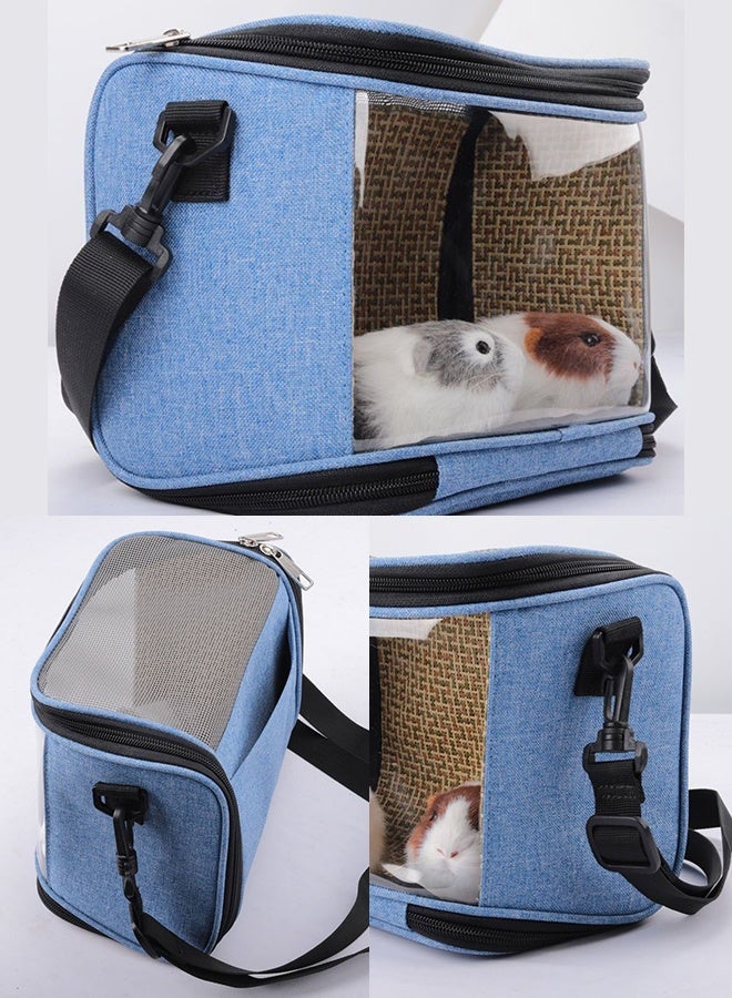 Generic Small Animal Carrier Backpack, Travel Portable Guinea Pig Hamster Bunny Carrier Sling Pouch, Clear Window Breathable Pet Carrier for Hedgehog Sugar Glider Chinchilla Rat (Blue) - Image 3