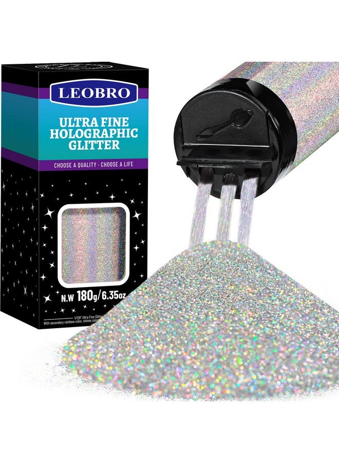 LEOBRO Glitter 180G/6.35Oz Silver Glitter Holographic Ultra Fine Glitter Glitter Powder For Resin Craft Glitter 1/128" Metallic Iridescent Glitter For Tumblers Diy Arts And Crafts Body Glitter - Image 1