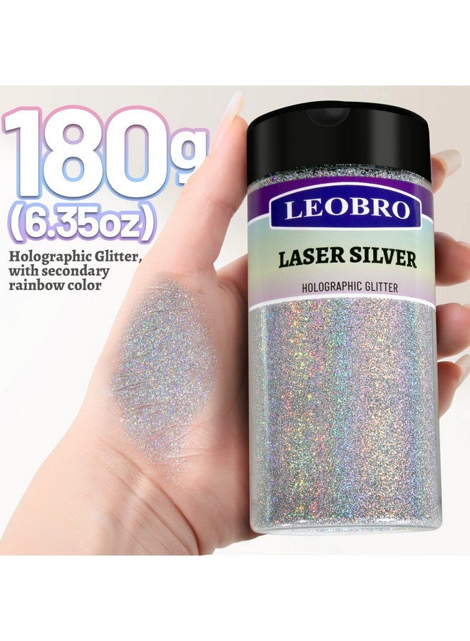 LEOBRO Glitter 180G/6.35Oz Silver Glitter Holographic Ultra Fine Glitter Glitter Powder For Resin Craft Glitter 1/128" Metallic Iridescent Glitter For Tumblers Diy Arts And Crafts Body Glitter - Image 2