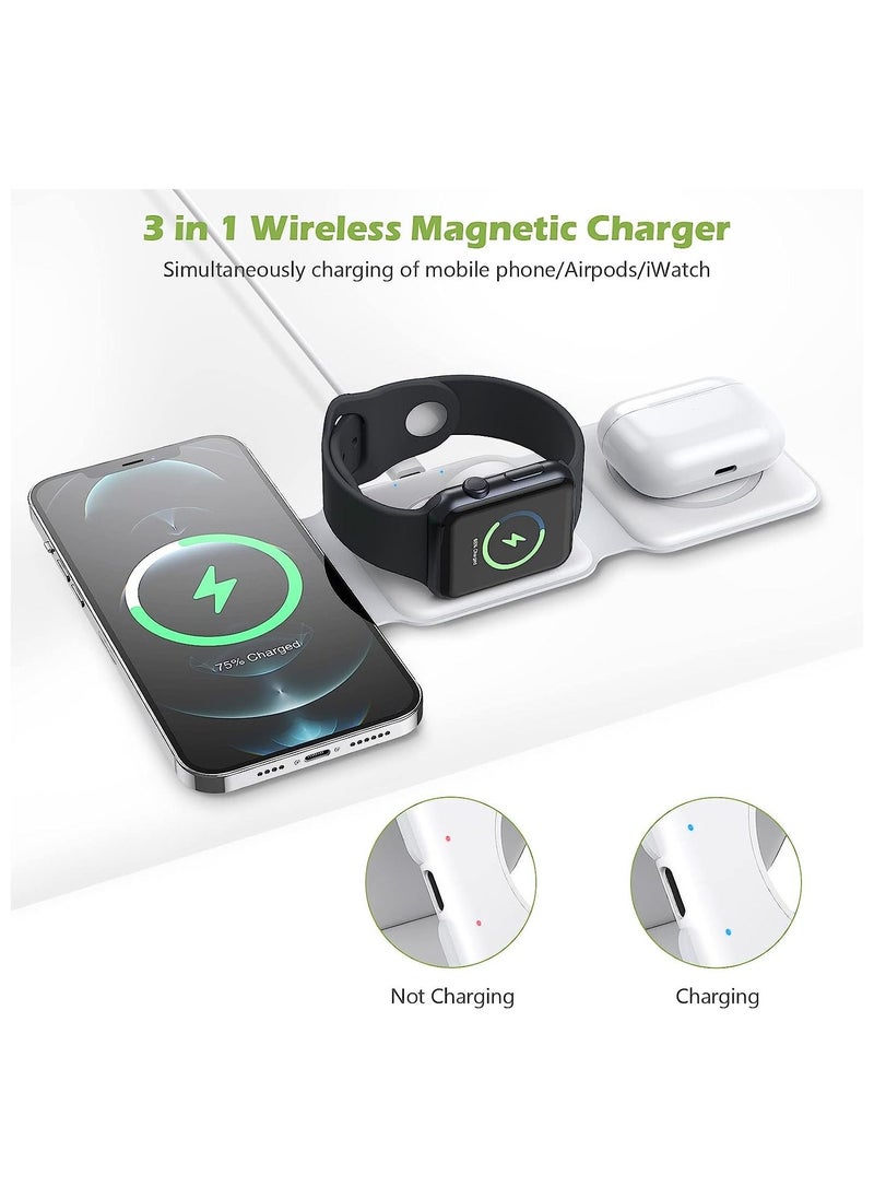 Generic - 3 in 1 Wireless Charger, Foldable Magnetic Charger Station, 18W Fast Wireless Charging Pad, Compatible with iPhone 14/13/12/11, Samsung - Image 1