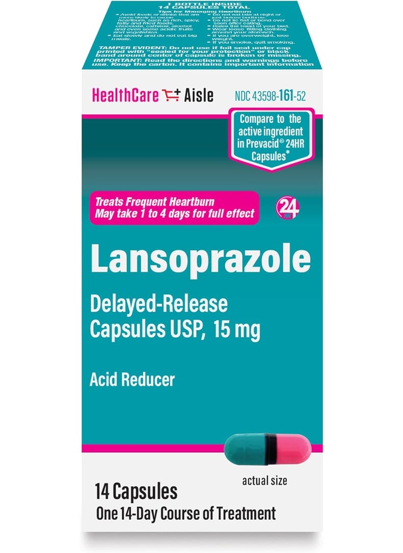 HealthCareAisle Lansoprazole 15 mg - 14 Delayed-Release Capsules - Acid Reducer, Treats Frequent Heartburn