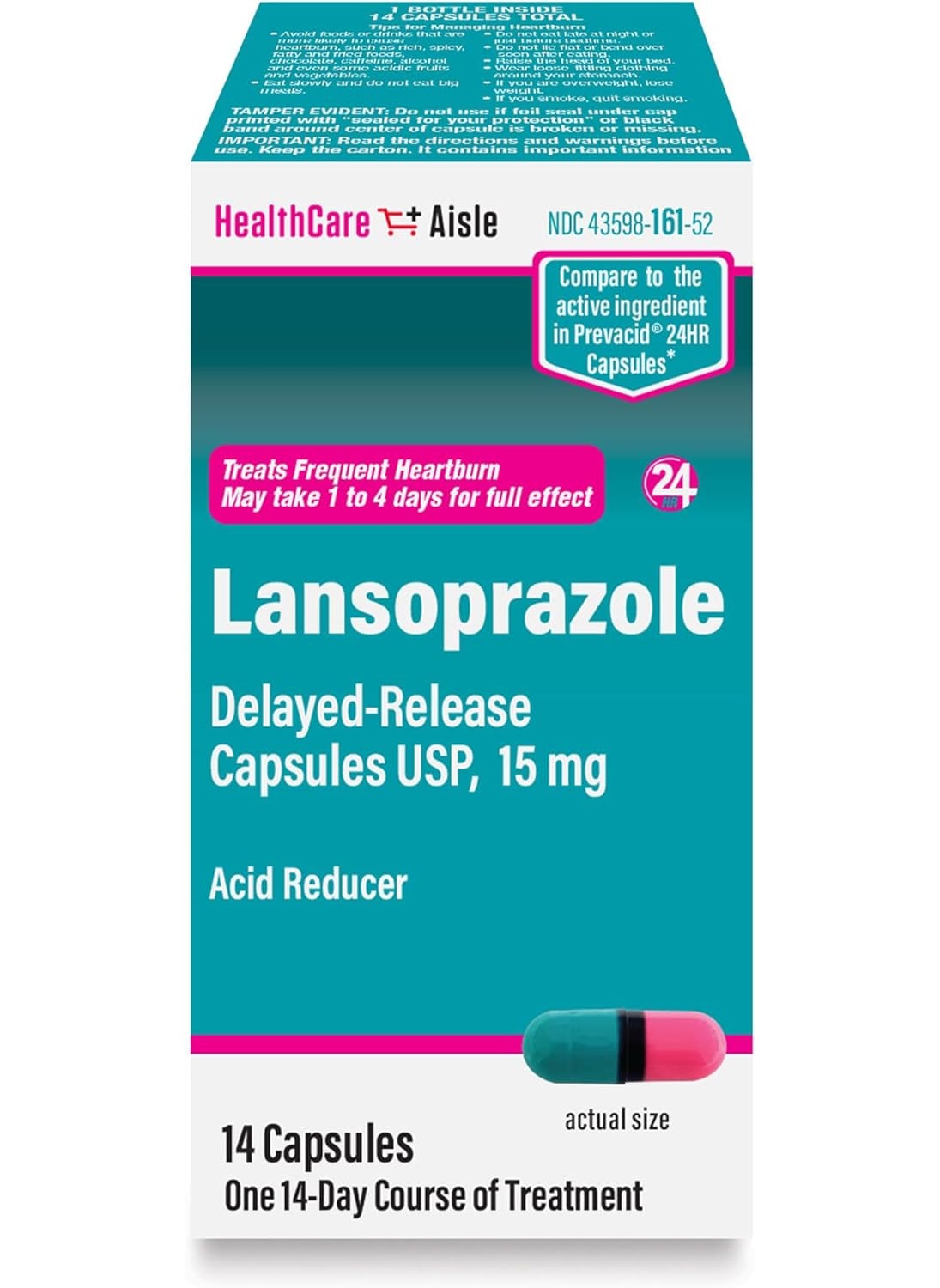 HealthCareAisle HealthCareAisle Lansoprazole 15 mg - 14 Delayed-Release Capsules - Acid Reducer, Treats Frequent Heartburn 