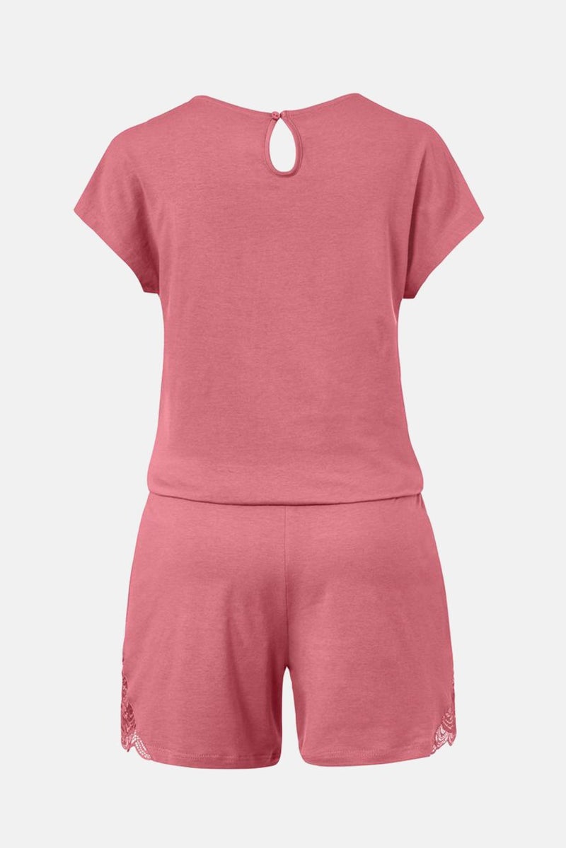 Tchibo Women Plain V-neck Sleeveless Jumpsuit Pajama, Dark Pink - Image 2