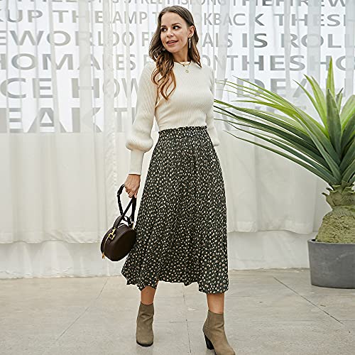 EXLURA Womens High Waist Polka Dot Pleated Skirt Midi Swing Skirt with Pockets - Image 2