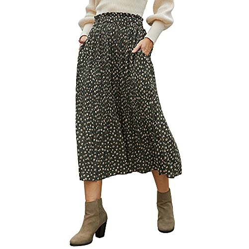 EXLURA Womens High Waist Polka Dot Pleated Skirt Midi Swing Skirt with Pockets - Image 1