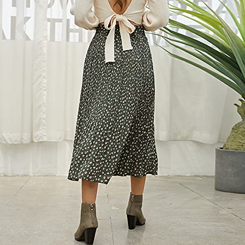 EXLURA Womens High Waist Polka Dot Pleated Skirt Midi Swing Skirt with Pockets - Image 3