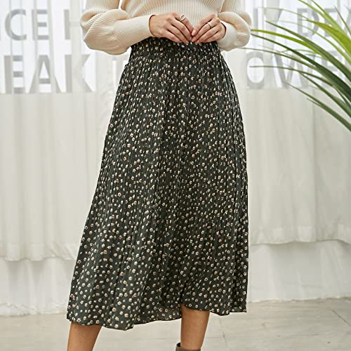 EXLURA Womens High Waist Polka Dot Pleated Skirt Midi Swing Skirt with Pockets - Image 5