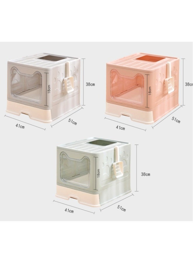 بيوينتي صندوق فضلات قطط قابل للطي نوع درج مزدوج لون وردي 51x41x38 سم - Image 1