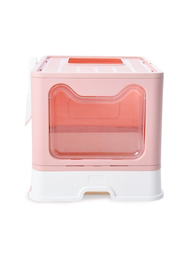 بيوينتي صندوق فضلات قطط قابل للطي نوع درج مزدوج لون وردي 51x41x38 سم - Image 2