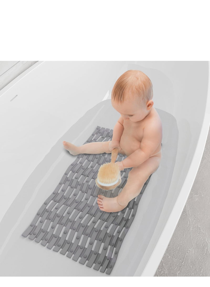 Excefore Foldable Non Slip Bath Mat, Bath Tub Mat Non Slip, Safe Soft Shower Mat, with Strong Grip Suction Cups and Drain Holes, Clean Machine Washable for Bathroom, 41 x 69 cm (Gray, Wavy) - Image 1