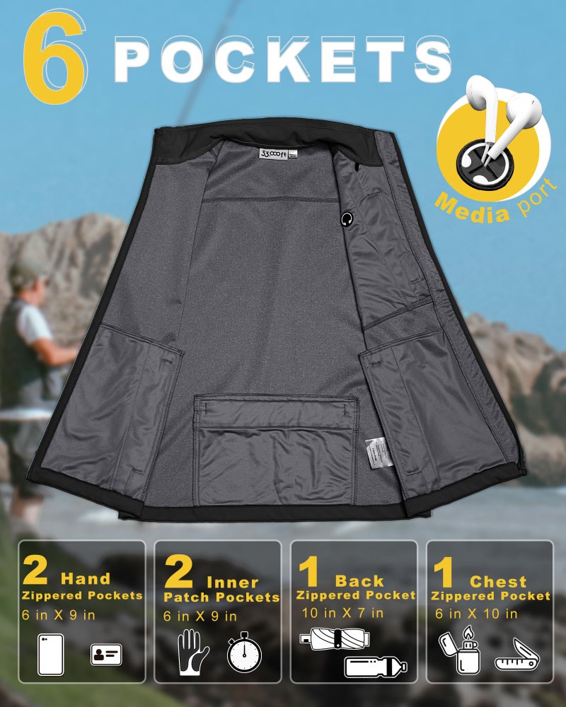 33,000ft Men's Windproof Lightweight Golf Vest Outerwear with Pockets, Softshell Sleeveless Jacket for Running Hiking Sports - Image 2