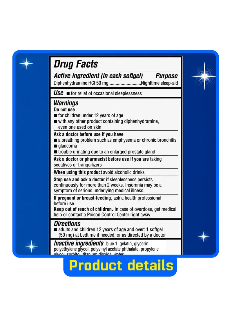Unisom SleepGels Soft Gels, Sleep-Aid with 50 mg Diphenhydramine HCI, 32 ct. - Image 2