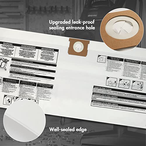 SHOPVAC Shop-Vac 9066133 Disposable Filter Bags, Fits 5-8 Gallon Vacs, For Dry Pick-Up Only, White Paper, (3-Pack) - Image 5