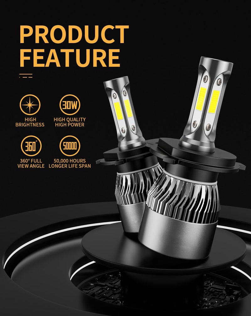 WISONDAP 𝖧𝟦/𝟫𝟢𝟢𝟥/𝖧𝖡𝟤 Bulb 6500K Cool White 60000LM 900% Brighter, 1:1 Beam Plug and Play IP68 Waterproof Off-Road Lights, Pack of 2 - Image 3