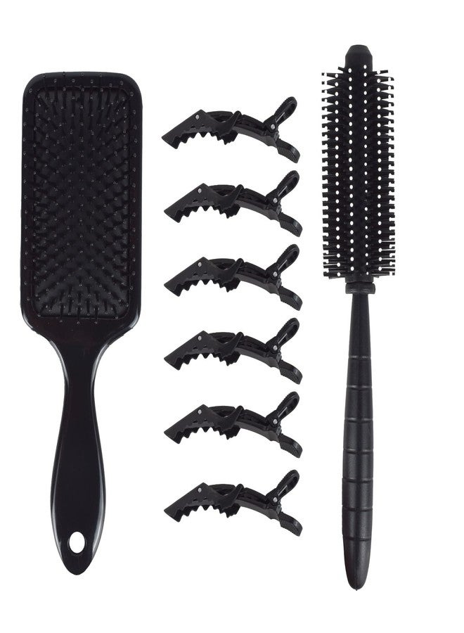 VEDETIC® Salon and Home Use 6 Pcs Hair Styling Clips Sectioning Crocodile hair clips || Rectangular Cushion Paddle Hair Brush || Round Hair Brush For Blow Drying for men & women - Image 1