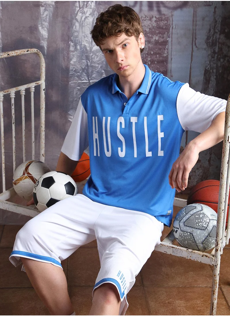 Hubberholme Men's Blue 100% Polyester Printed Cropped Bermuda Longline Oversized Co-Ords