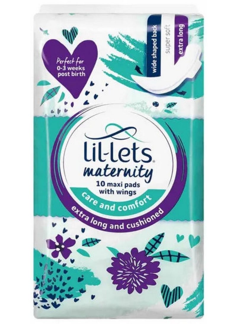 Lil-Lets Maternity Maxi Extra Long & Cushioned Pads With Wings Super Soft Care & Comfort 10Pads - Image 1
