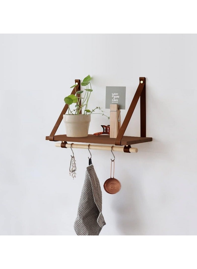 Home Gallery PU Brown Leather Strap Wall Floating Shelf Brown  - Image 1