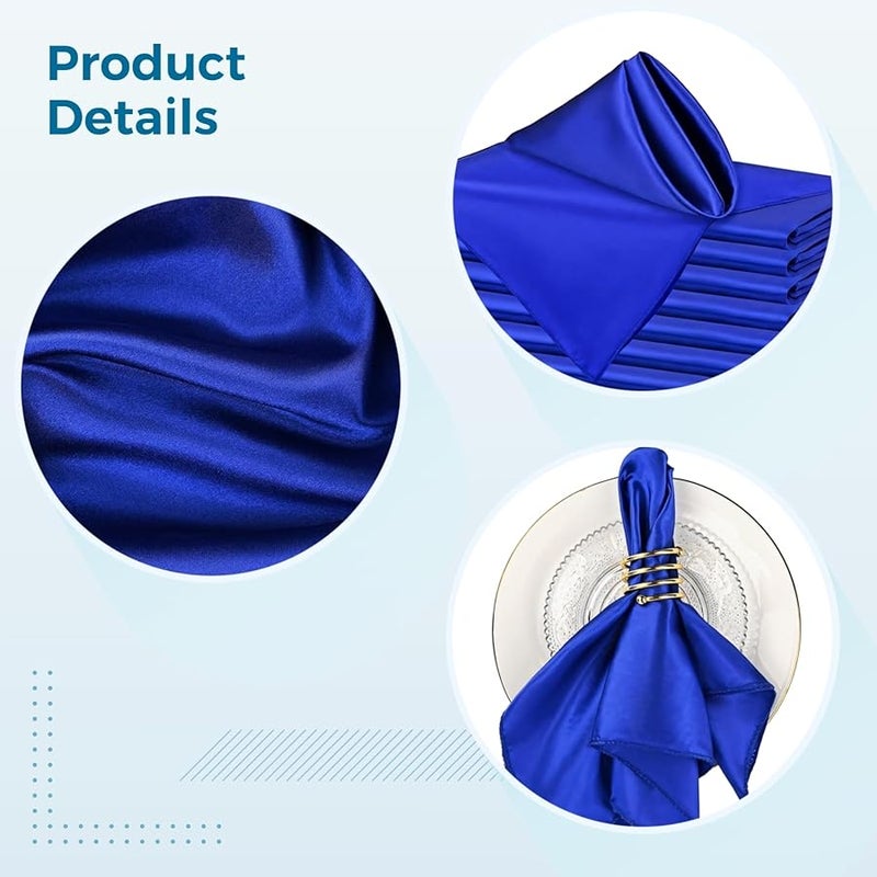 Royal Blue Satin Cloth Napkins 12 Inch Square 100 Pcs for Weddings Formal Events - Image 5