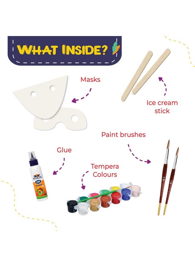 Lighthouse LIGHTHOUSE Make Your Own Mask DIY Kit For Kids | Art and Craft Kit for Kids, DIY Face Mask Kit | Cool and Funky Masks, Contents - Mask, Paint Brush, Glue, Colours and More | Birthday Return Gift For Kids  - Image 3