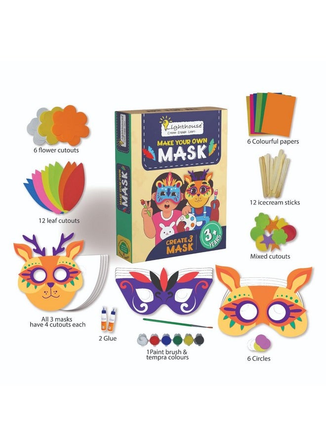 Lighthouse LIGHTHOUSE Make Your Own Mask DIY Kit For Kids | Art and Craft Kit for Kids, DIY Face Mask Kit | Cool and Funky Masks, Contents - Mask, Paint Brush, Glue, Colours and More | Birthday Return Gift For Kids  - Image 2