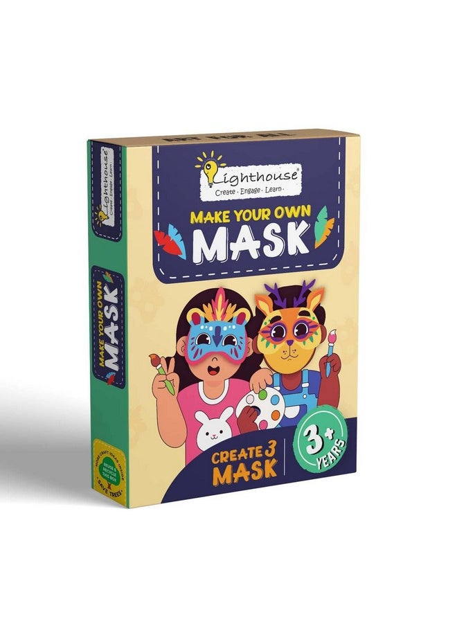 Lighthouse LIGHTHOUSE Make Your Own Mask DIY Kit For Kids | Art and Craft Kit for Kids, DIY Face Mask Kit | Cool and Funky Masks, Contents - Mask, Paint Brush, Glue, Colours and More | Birthday Return Gift For Kids  - Image 1