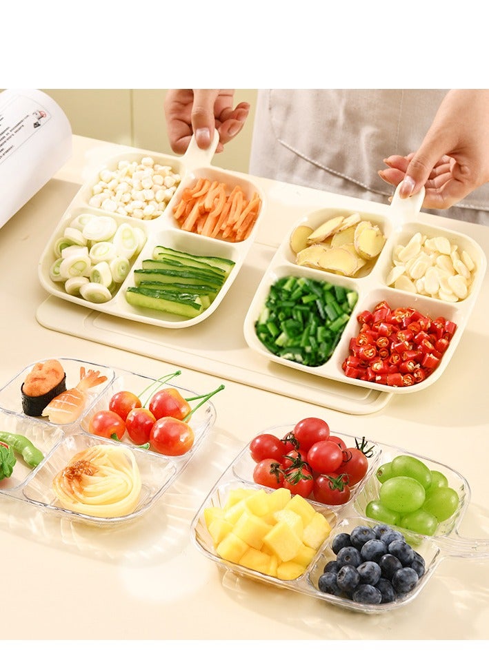 4 grid seasoning plate/appetizer plate/dipping sauce plate/side dish 4 grid/kitchen plate 2pcs (1*beige, 1*transparent color)  - Image 3