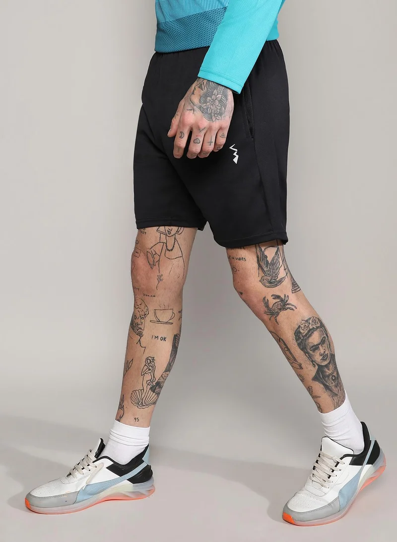 Campus Sutra Men's Onyx Black Solid Activewear Shorts
