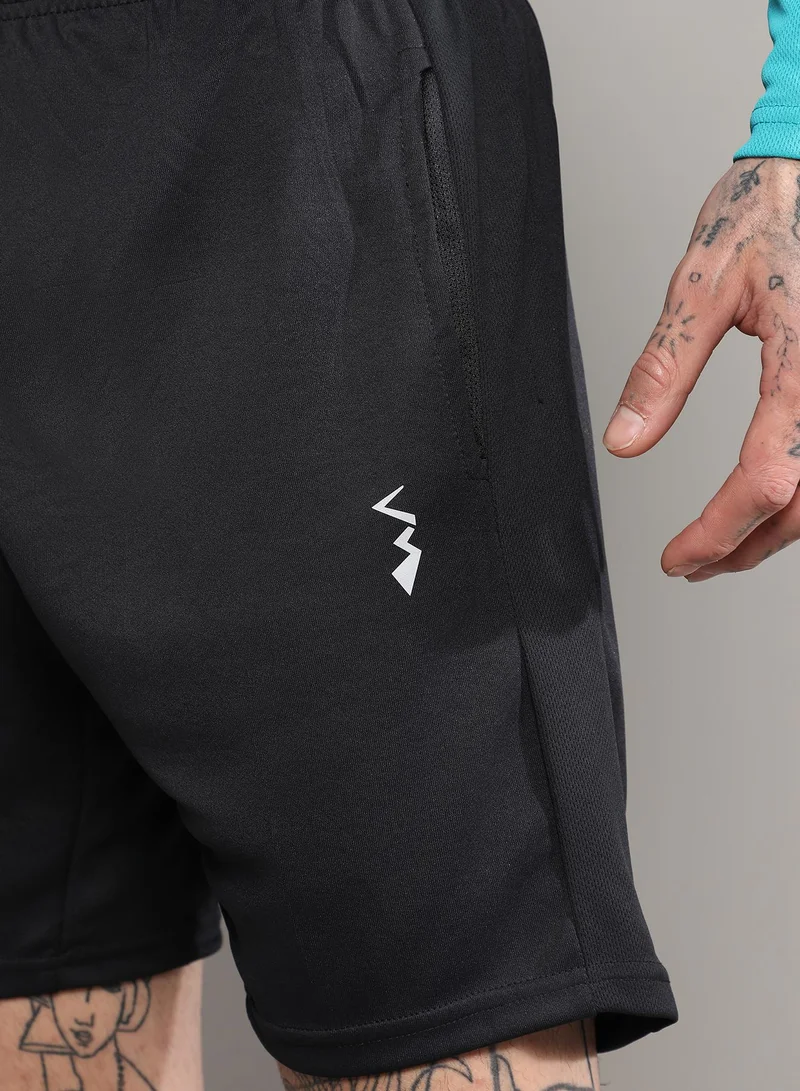 Campus Sutra Men's Onyx Black Solid Activewear Shorts