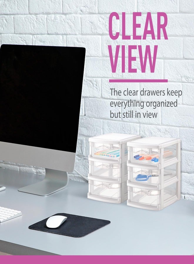 Tribello 3 Drawer Plastic Storage, Mini Drawer Unit, White Frame With Clear Drawers for Craft Storage - 10"L X 7.5"W X 8"H Inches - (2 Pack) - Image 4