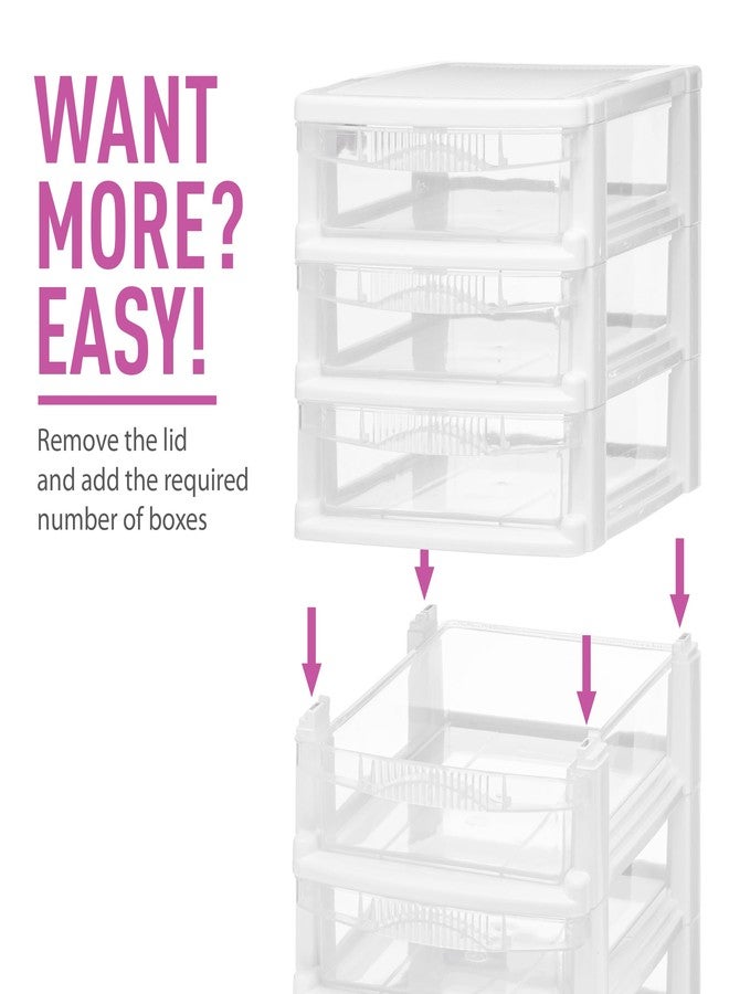 Tribello 3 Drawer Plastic Storage, Mini Drawer Unit, White Frame With Clear Drawers for Craft Storage - 10"L X 7.5"W X 8"H Inches - (2 Pack) - Image 5