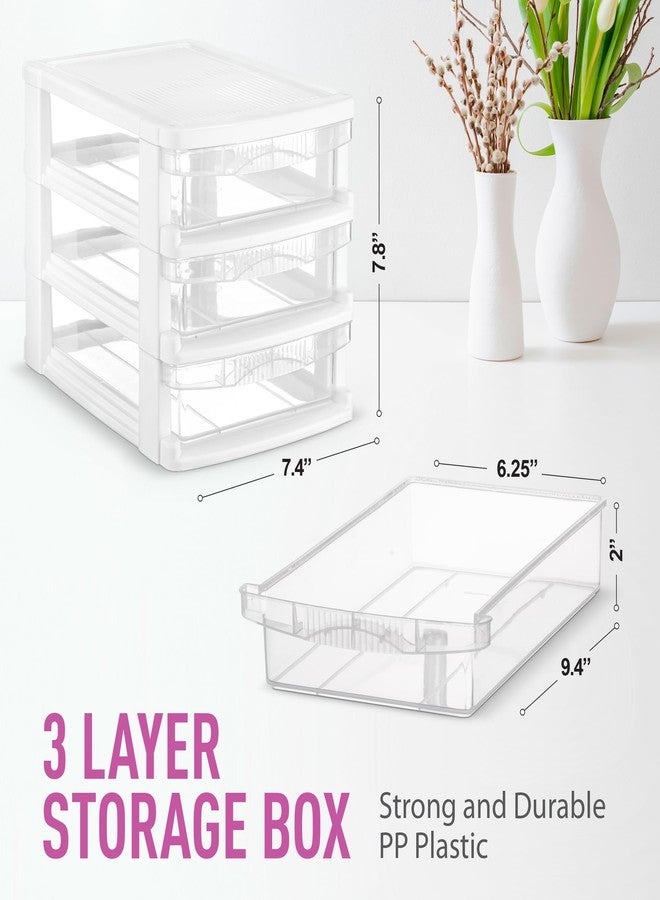 Tribello 3 Drawer Plastic Storage, Mini Drawer Unit, White Frame With Clear Drawers for Craft Storage - 10"L X 7.5"W X 8"H Inches - (2 Pack) - Image 2